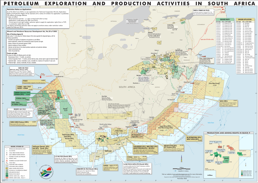 Petroleum Agency of South Africa's current  Offshore Oil & Gas applications map Nov 2023
